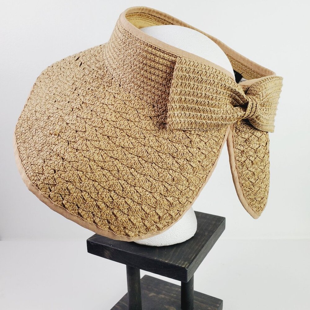 Magid Hats, Sun Hat, 100% Paper, Neutral Shimmer with Big Bow Split Back, Sz Adj - Picture 2 of 6
